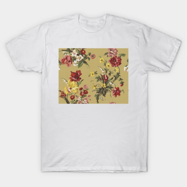 Floral Cross Stitch Texture T-Shirt by justrachna